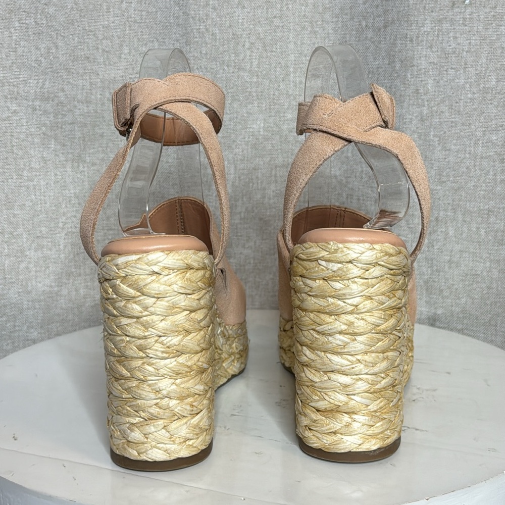 MARC FISHER NELLY PEACH SUEDE WOMENS  ANKLE STRAP ESPADRILLE WEDGES **NWT** - Picture 11 of 15